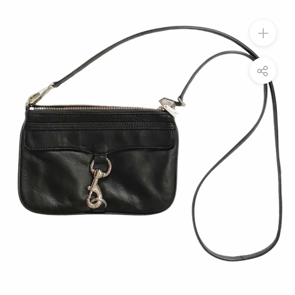 REBECCA MINKOFF BLACK LEATHER CROSSBODY MINI BAG & POUCH PURSE